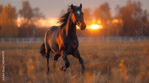 Majestic Horse Running in a Field During Sunset, Freedom and Beauty, YouTube Thumbnail, Text Space on Left, Equine Grace