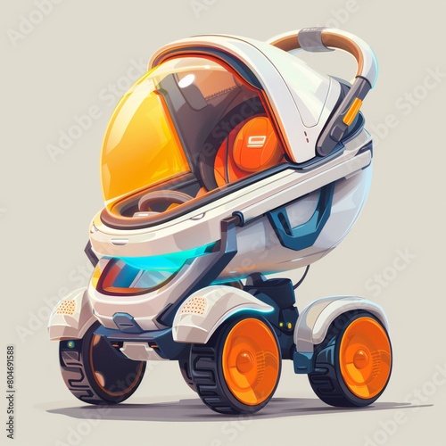 Futuristic vector design of a compact, allinone travel system for babies including stroller, car seat, and carrier