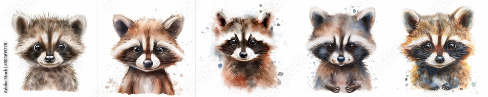 Obraz premium Watercolor illustration of Raccoons