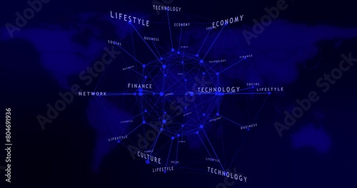 Network connection with category, blue collor decorated with world map, 4k animation footage photo