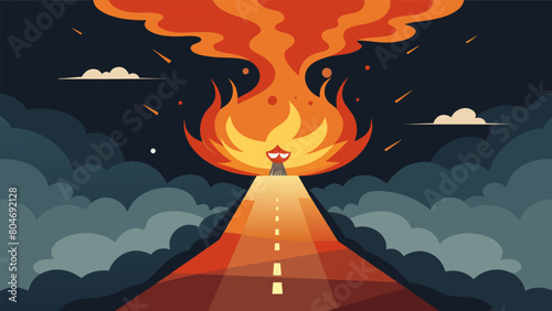 A raging fire consuming everything in its path represents the patients inner turmoil and destructive thought patterns before treatment..