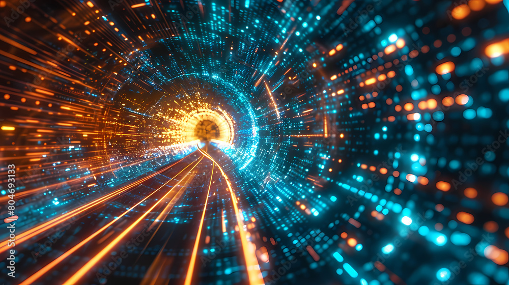 Naklejka premium Dataflow Dynamics: Navigating the Digital Depths