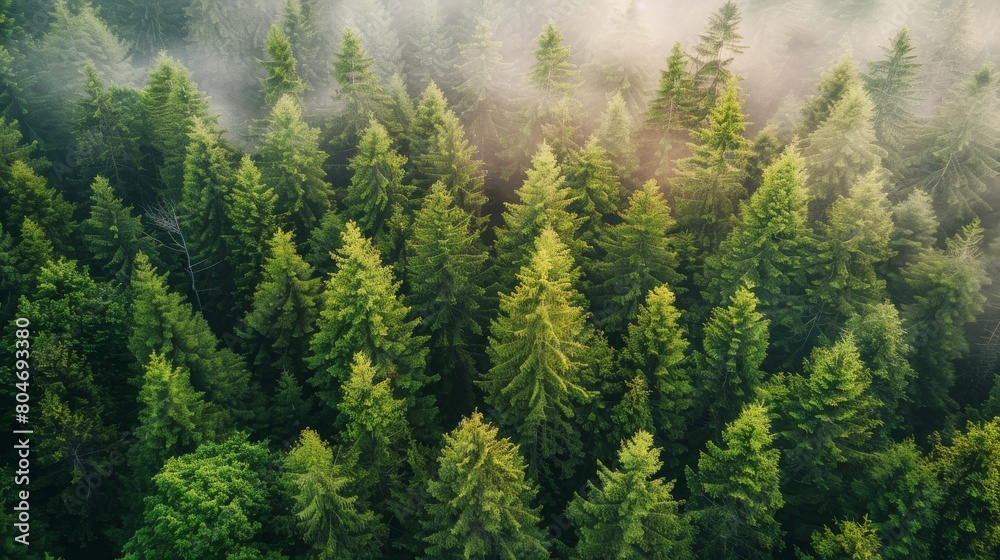 Fototapeta premium Foggy Forest Filled With Trees