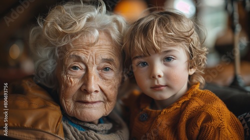 Older Woman and Young Boy With Blue Eyes