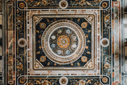 Lavish antique baroque, barocco ornate marble ceiling frame non linear reformation design. elaborate ceiling with intricate accents depicting classic elegance and architectural beauty