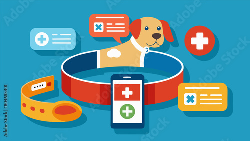 An innovative system that uses QR codes on pet collars to provide instant access to important health records for emergency situations.. Vector illustration