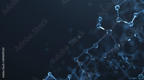 Dark navy backdrop with minimal high-tech molecule illustration small polygonal shapes forming clean, futuristic connections.