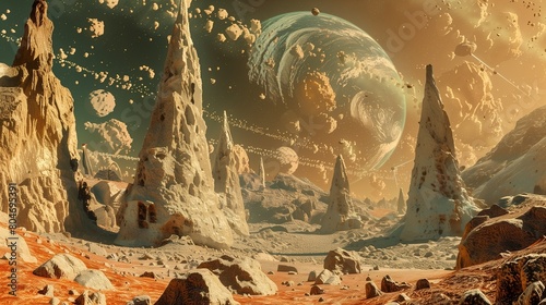 A space probe sending back images of an alien landscape with strange structures