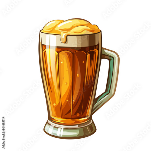 fresh beer in glass cartoon style on white background