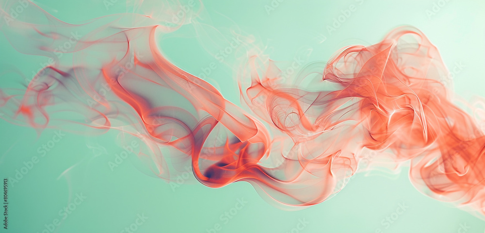 Deep coral smoke abstract background rises gently from a soft mint background.