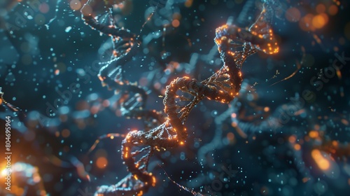 CRISPR-Cas9 gene editing technology in action, precisely modifying DNA sequences to correct genetic mutations with unprecedented accuracy. photo