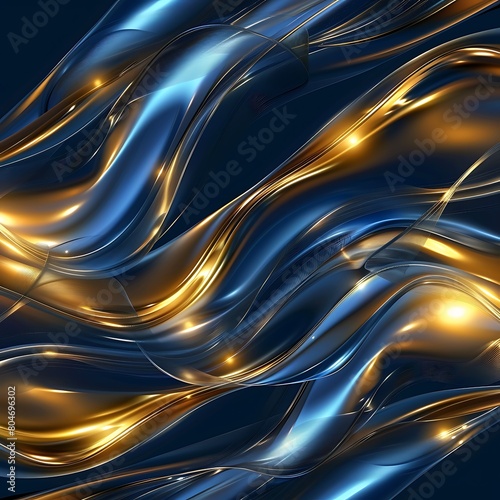 Blue gold abstract wave lines background