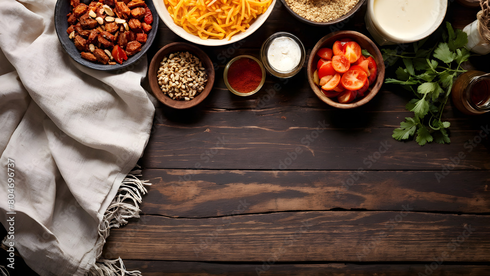 Ingredients on wooden table Ingredients on wooden table