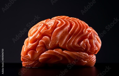 isolated brain made from salmon on a black background