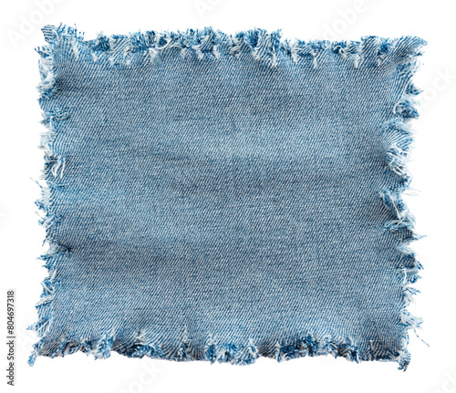Piece of torn denim on a white background. Denim texture