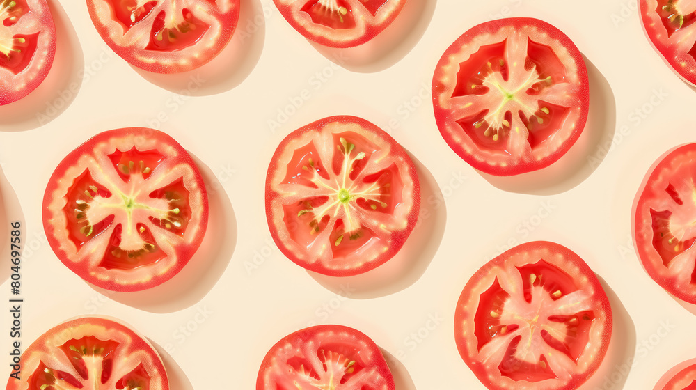 Top View of Fresh Tomato Slices on Neutral Background Top View of Fresh Tomato Slices on Neutral Background