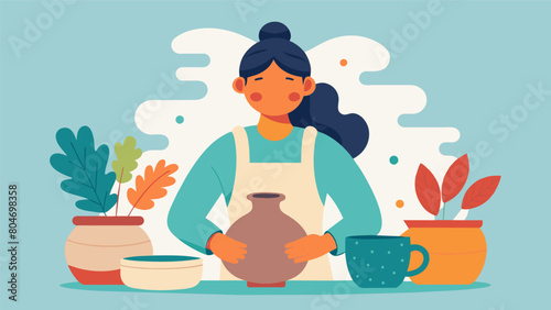 A ceramic artist with dyspraxia uses their difficulty with fine motor skills to create organic and asymmetrical pieces that stand out from traditional. Vector illustration