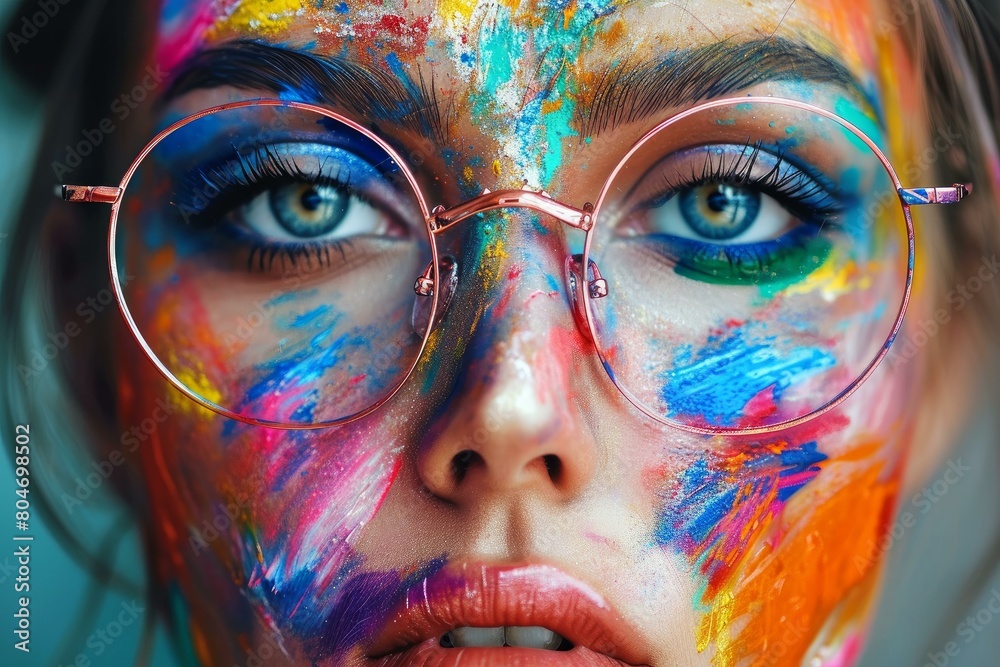 Unique Amazing incredible colorful portrait. Beautiful and sympathetic woman. Generate AI