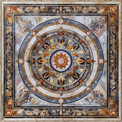 Lavish antique baroque, barocco ornate marble ceiling frame non linear reformation design. elaborate ceiling with intricate accents depicting classic elegance and architectural beauty