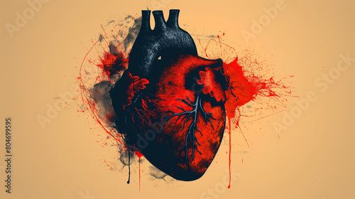 red heart. anatomical graphic image. Suitable for the design of T-shirts, tattoos, posters with a big bloody heart close up