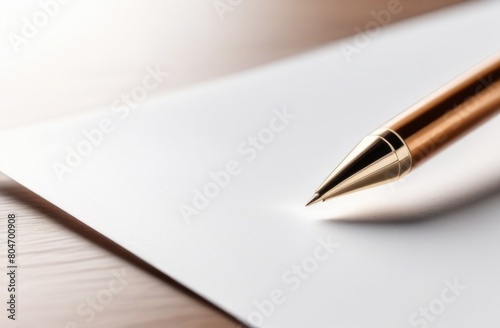 gold pen and a blank white sheet of paper on white modern table, finance and economy concept, close up, minimalism, goals and planning, family budget, daily regime