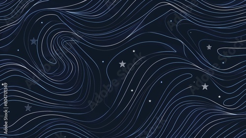 Modern, abstract background with dark lines and stars. The pattern repeats seamlessly, creating an endless design. photo