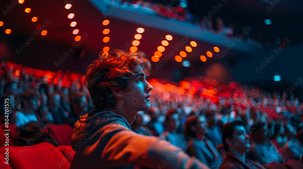 Young Male Participant Asking a Question During a Conference Presentation