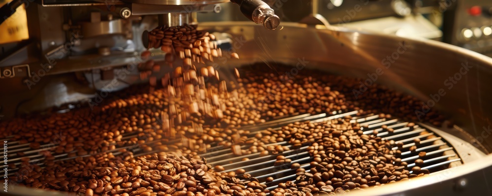 Many coffee beans roast in roasted machine. Coffee roaster. Many coffee beans roast in roasted machine. Coffee roaster.