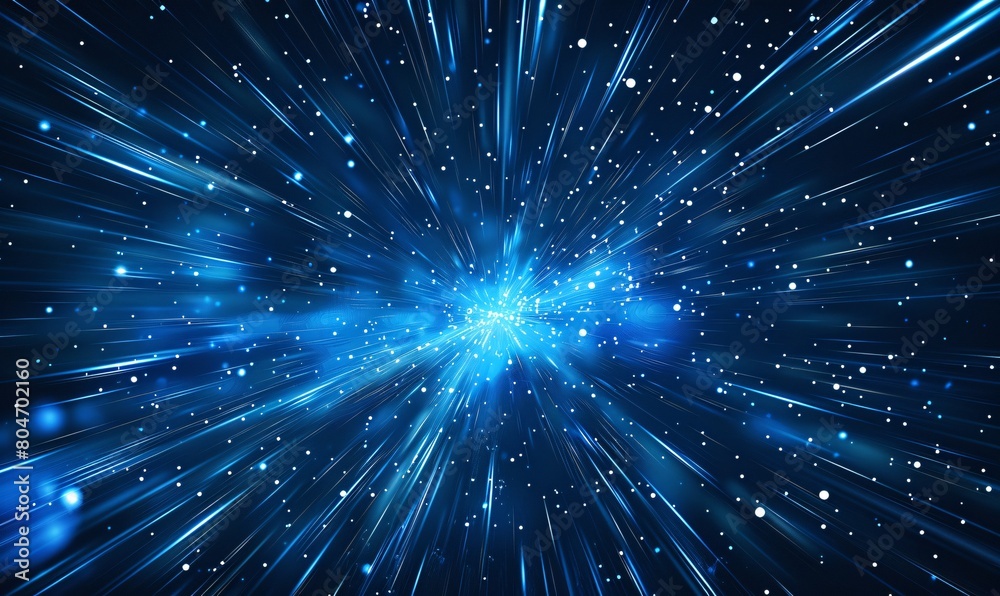 Obraz premium Blue starry sky background with light speed lines