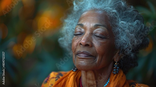 Portrait of a smiling elderly African woman with gray hair exuding warmth, wisdom, and the beauty of aging gracefully