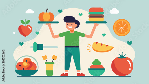 Foodie Fit program for food lovers with tasty and healthy recipes and quick daily workouts to maintain a balanced lifestyle.. Vector illustration