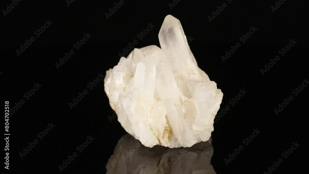 Polished mineral stone rhinestone, quartz rotates in a circle on a black background Polished mineral stone rhinestone, quartz rotates in a circle on a black background