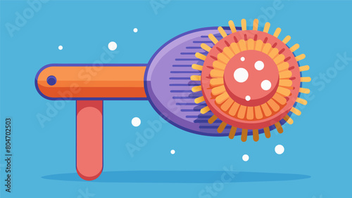 A selfcleaning grooming brush with rotating bristles that removes dirt and debris from your pets coat with the push of a button.. Vector illustration photo