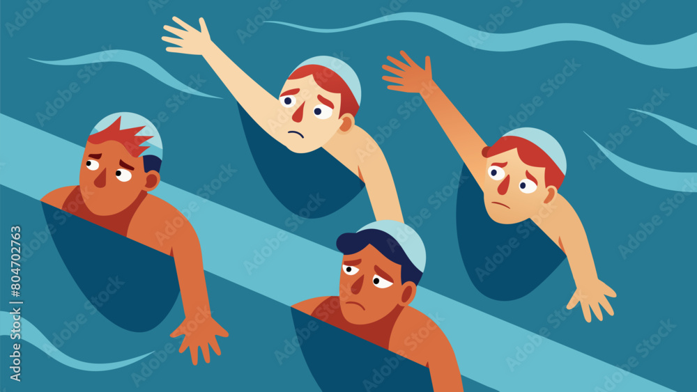 Swimmers clinging to the sides of the pool fear etched on their faces as they try to stay afloat..