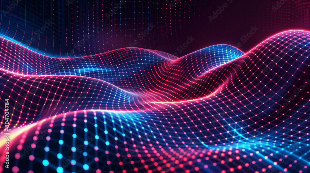 Obraz premium A colorful, abstract image of a wave with red and blue dots
