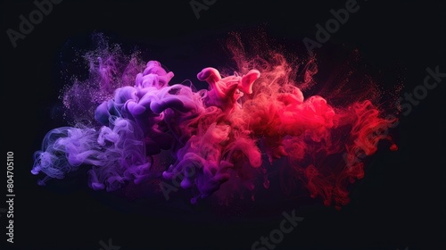Banner with abstract background explosion of red and purple ink, paint in water on a black background