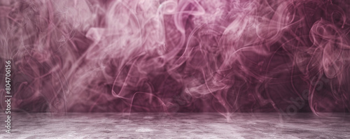 Rich maroon smoke abstract background hovers over a light silver floor. photo