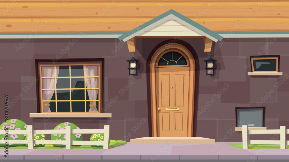 front view on wooden house close view front view on wooden house close view