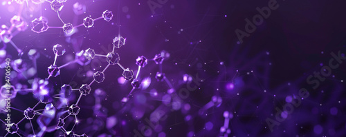 Royal purple background with sleek, minimal molecular technology design tiny, interconnected futuristic polygons.