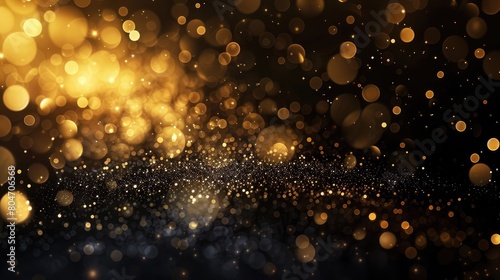 Bokeh light particles on a warm dark gold and black background.