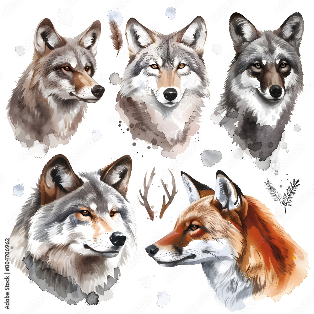 set of wolves isolated