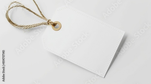 Clipped white fabric tag with space on white background . Mockup image