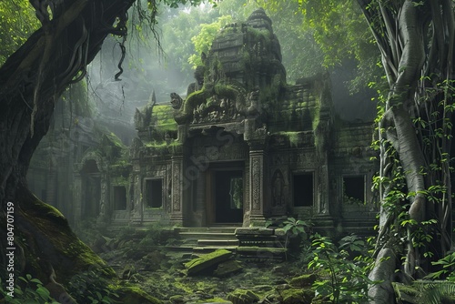 Timeworn Ancient temple forest. Architecture famous. Generate Ai