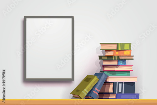 stack of colorful books near white wall