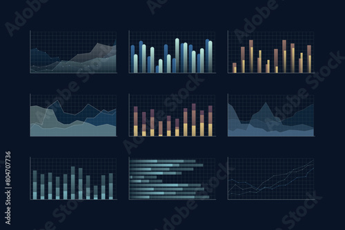 various charts on blue back in set