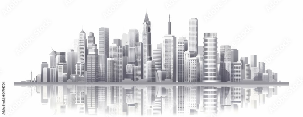 Modern city skyline with skyscrapers, buildings and office towers Gray color isolated on white background Generative AI