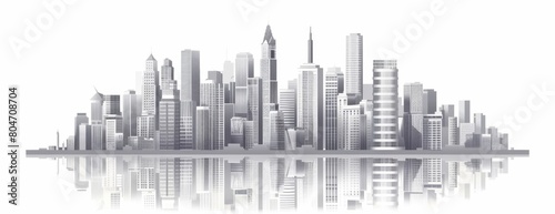 Modern city skyline with skyscrapers  buildings and office towers Gray color isolated on white background Generative AI