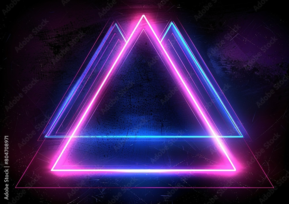 Neon triangle in blue and purple on black background Neon triangle in blue and purple on black background
