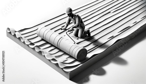 Roof Waterproofing Expertise: Construction Worker Applying Membrane