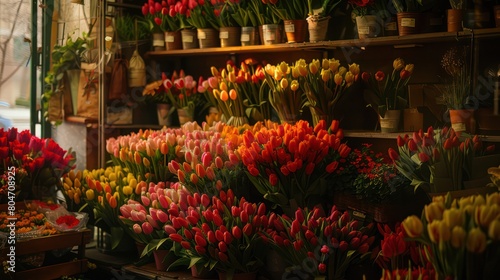 Wallpaper Mural A rustic themed flower shop brimming with blooming tulips and other plants in a natural and comforting setting Torontodigital.ca